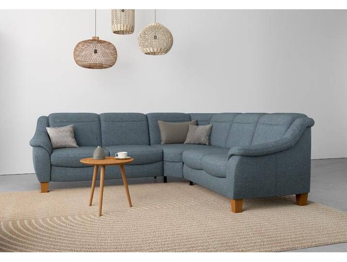 Ecksofa HOME AFFAIRE Caldera L-Form , blau (blaugrau), B:270cm T:250cm, 100% Polyester, Sofas, Federkern, wahlweise mit Kopfteilverstellung, Bettfunktion, Bettkasten von Home-affaire