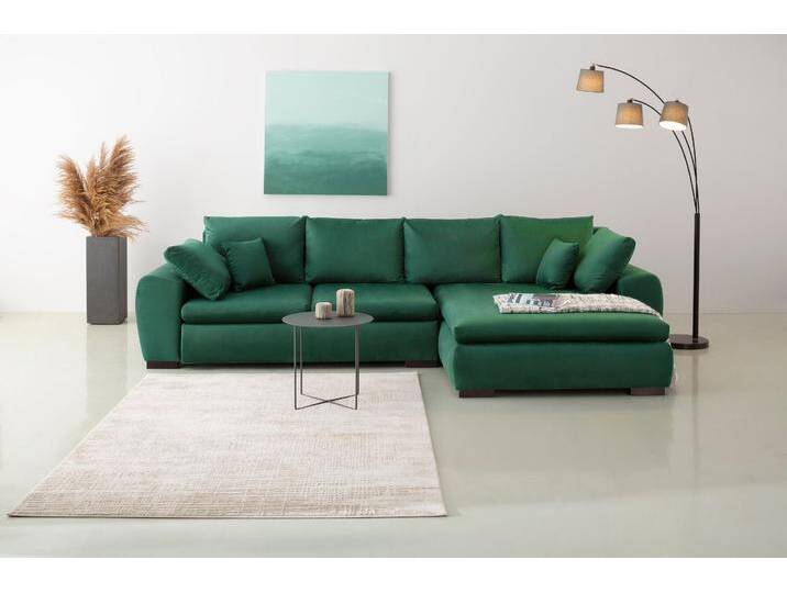 Ecksofa HOME AFFAIRE Cara Mia L-Form, B: 325 cm , grün (dunkelgrün), B:325cm H:87cm T:183cm, Luxus-Microfaser Vintageoptik (100% Polyester);Microfaser Antiklederoptik (100% Polyester), Sofas, mit 4 Zierkissen, optional Bettfunktion & Bettkasten, Topseller von Home-affaire