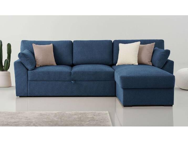 Ecksofa HOME AFFAIRE Citry , blau (dunkelblau), B:246cm H:88cm T:156cm, 100% polyester, Sofas, Breite 246 cm, Chenille, Bettfunktion, Bettkasten, L-Form von Home-affaire