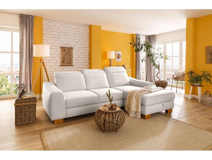 Ecksofa HOME AFFAIRE Dundee L-Form , beige (creme), B:264cm H:86cm T:170cm, Luxus-Microfaser Florence (100% Polyester);Struktur fein (100% Polyester);Luxus-Microfaser Lederoptik (100% Polyester), Sofas, wahlweise mit Kopfteilverstellung und zusätzlich mit Bettfunktion von Home-affaire
