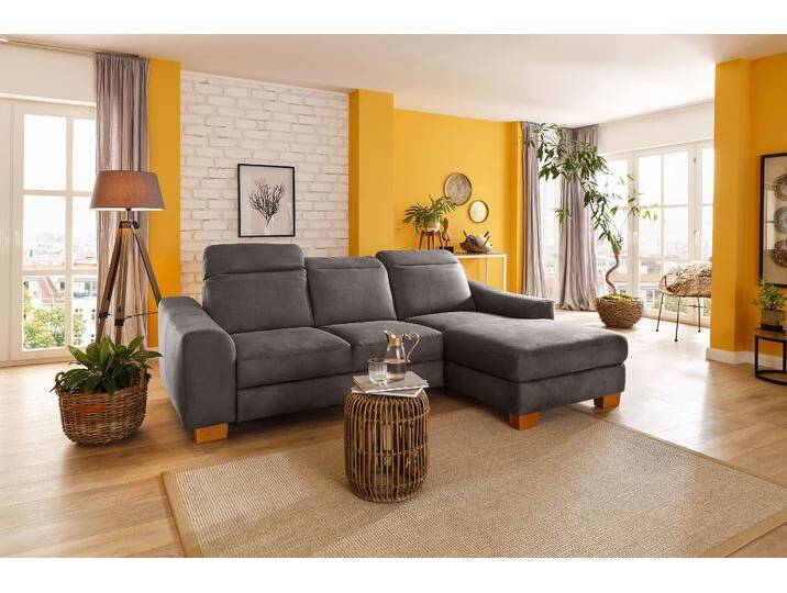 Ecksofa HOME AFFAIRE Dundee L-Form , braun (mocca), B:264cm H:86cm T:170cm, Luxus-Microfaser Florence (100% Polyester);Struktur fein (100% Polyester);Luxus-Microfaser Lederoptik (100% Polyester), Sofas, wahlweise mit Kopfteilverstellung und zusätzlich mit Bettfunktion von Home-affaire