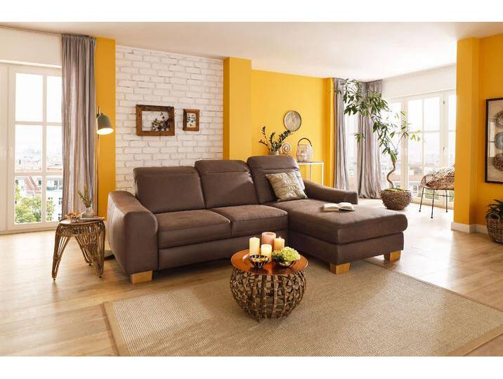 Ecksofa HOME AFFAIRE Dundee L-Form , braun (schokobraun), B:264cm H:86cm T:170cm, Luxus-Microfaser Florence (100% Polyester), Struktur fein (100% Polyester), Luxus-Microfaser Lederoptik (100% Polyester), Sofas, wahlweise mit Kopfteilverstellung und zusätzlich mit Bettfunktion von Home-affaire