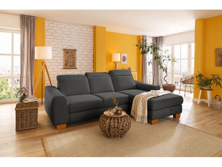 Ecksofa HOME AFFAIRE Dundee L-Form , grau (anthrazit), B:264cm H:86cm T:170cm, Luxus-Microfaser Florence (100% Polyester), Struktur fein (100% Polyester), Luxus-Microfaser Lederoptik (100% Polyester), Sofas, wahlweise mit Kopfteilverstellung und zusätzlich mit Bettfunktion von Home-affaire