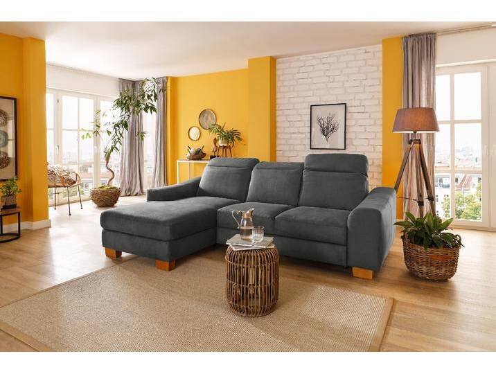 Ecksofa HOME AFFAIRE Dundee L-Form , grau (anthrazit), B:264cm H:86cm T:170cm, Luxus-Microfaser Florence (100% Polyester);Struktur fein (100% Polyester);Luxus-Microfaser Lederoptik (100% Polyester), Sofas, wahlweise mit Kopfteilverstellung und zusätzlich mit Bettfunktion von Home-affaire