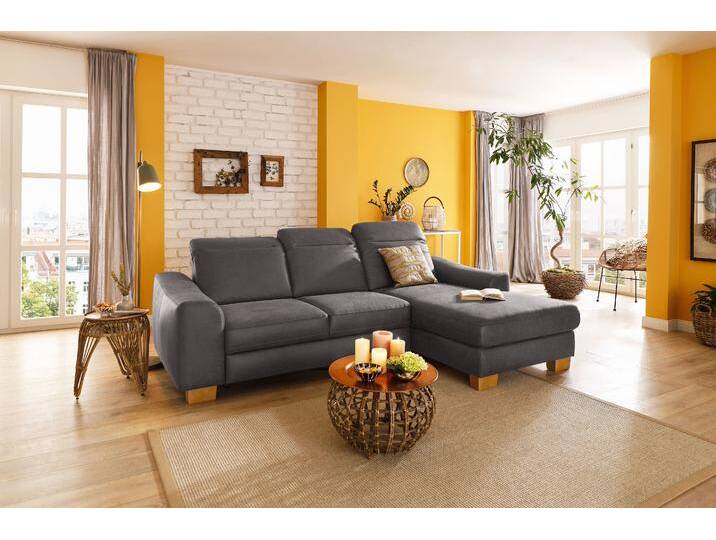 Ecksofa HOME AFFAIRE Dundee L-Form , grau (anthrazit), B:264cm H:86cm T:170cm, Luxus-Microfaser Florence (100% Polyester), Struktur fein (100% Polyester), Luxus-Microfaser Lederoptik (100% Polyester), Sofas, wahlweise mit Kopfteilverstellung und zusätzlich mit Bettfunktion von Home-affaire