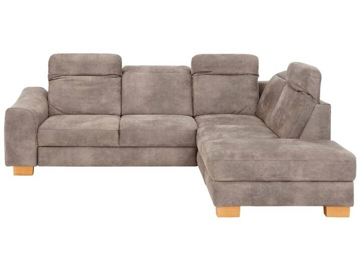 Ecksofa HOME AFFAIRE Dundee L-Form , grau (grau, beige), B:263cm H:86cm T:219cm, Luxus-Microfaser Florence (100% Polyester), Sofas, wahlweise mit Kopfteilverstellung und zusätzlich mit Bettfunktion von Home-affaire