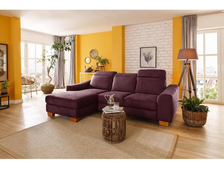 Ecksofa HOME AFFAIRE Dundee L-Form , rot (bordeaux), B:264cm H:86cm T:170cm, Luxus-Microfaser Florence (100% Polyester);Struktur fein (100% Polyester);Luxus-Microfaser Lederoptik (100% Polyester), Sofas, wahlweise mit Kopfteilverstellung und zusätzlich mit Bettfunktion von Home-affaire