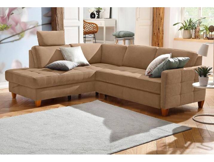 Ecksofa HOME AFFAIRE Earl L-Form , braun (schoko), B:233cm H:80cm T:196cm, Luxus-Microfaser in Lederoptik (100% Polyester), Struktur fein (100% Polyester), Luxus-Microfaser ALTARA NUBUCK (100% Polyester), Sofas, wahlweise auch mit Bettfunktion oder Bettfunktion mit Bettkasten von Home-affaire