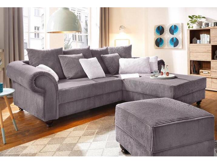 Ecksofa HOME AFFAIRE King George King Henry, Mega Sofa, Breite 260cm, L-Form , grau (anthrazit), B:260cm H:90cm T:190cm, Samtcord u00bbRibbonu00ab (88% Polyester 12% Polyacryl), Luxus-Microfaser (100% Polyester), Sofas, mit Federkern, in legerer Polsterung und vielen Kissen von Home-affaire