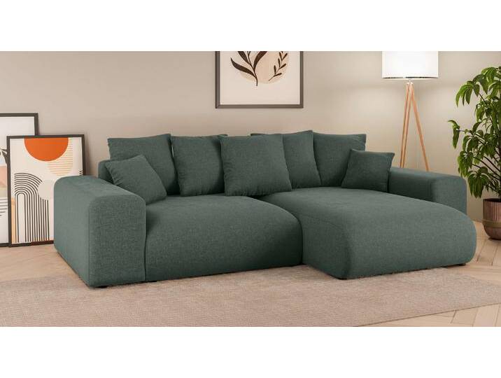 Ecksofa HOME AFFAIRE LAKESIDE mit Bettfunktion und Bettkasten, B/T/H 257/166/84 cm , grün (dunkelgrün), B:256,5cm H:84cm T:166cm, 100% Polyester, Sofas, L-Form, Recamiere beidseitig montierbar, mit Wellenunterfederung, Topseller von Home-affaire