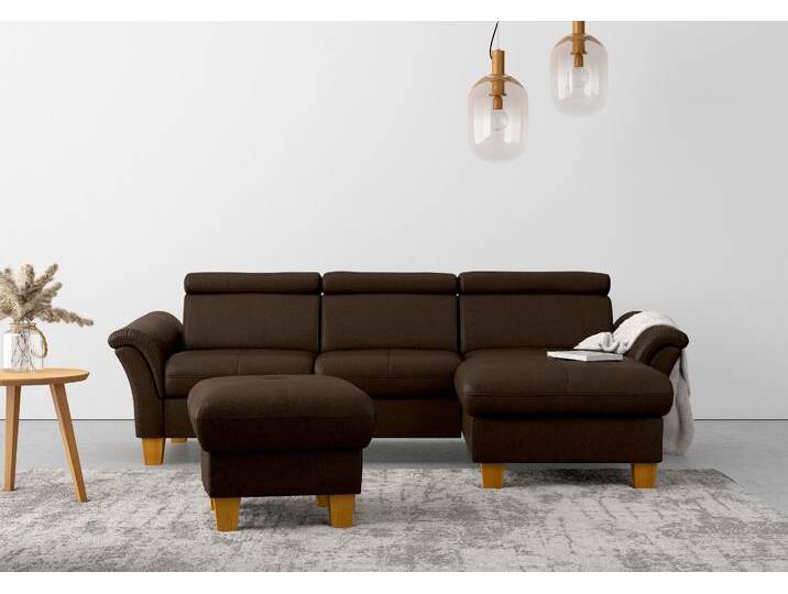 Ecksofa HOME AFFAIRE Lindgren L-Form , braun (mocca), B:258cm H:84cm T:169cm, 100% Polyester, Sofas, wahlweise mit Bett mit klappbaren Rollen, Kasten und Kopfverstellung von Home-affaire