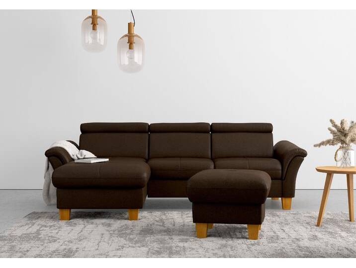 Ecksofa HOME AFFAIRE Lindgren L-Form , braun (mocca), B:258cm H:84cm T:169cm, 100% Polyester, Sofas, wahlweise mit Bett mit klappbaren Rollen, Kasten und Kopfverstellung von Home-affaire