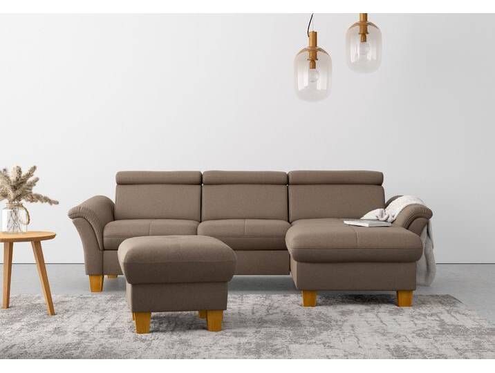 Ecksofa HOME AFFAIRE Lindgren L-Form , braun (nuss), B:258cm H:84cm T:169cm, 100% Polyester, Sofas, wahlweise mit Bett mit klappbaren Rollen, Kasten und Kopfverstellung von Home-affaire