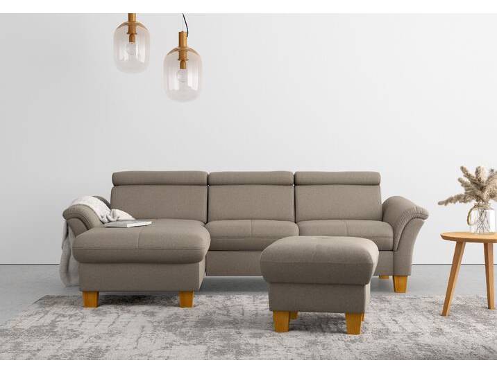 Ecksofa HOME AFFAIRE Lindgren L-Form , braun (savannah), B:258cm H:84cm T:169cm, 100% Polyester, Sofas, wahlweise mit Bett mit klappbaren Rollen, Kasten und Kopfverstellung von Home-affaire