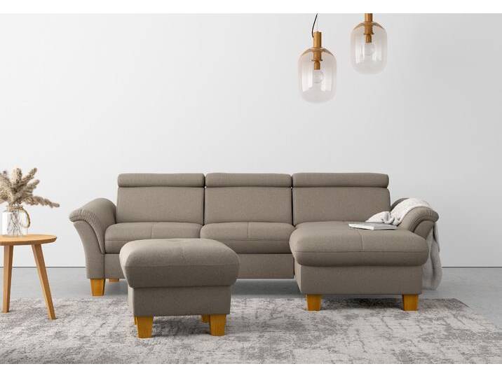 Ecksofa HOME AFFAIRE Lindgren L-Form , braun (savannah), B:258cm H:84cm T:169cm, 100% Polyester, Sofas, wahlweise mit Bett mit klappbaren Rollen, Kasten und Kopfverstellung von Home-affaire