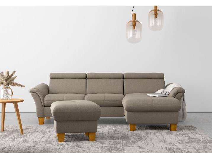 Ecksofa HOME AFFAIRE Lindgren L-Form , braun (savannah), B:258cm H:84cm T:169cm, 100% Polyester, Sofas, wahlweise mit Bett mit klappbaren Rollen, Kasten und Kopfverstellung von Home-affaire