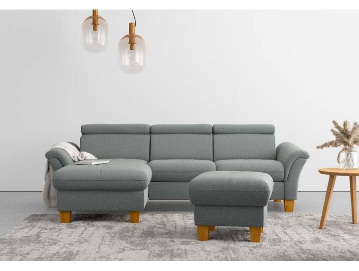 Ecksofa HOME AFFAIRE Lindgren L-Form , grau, B:258cm H:84cm T:169cm, 100% Polyester, Sofas, wahlweise mit Bett mit klappbaren Rollen, Kasten und Kopfverstellung von Home-affaire