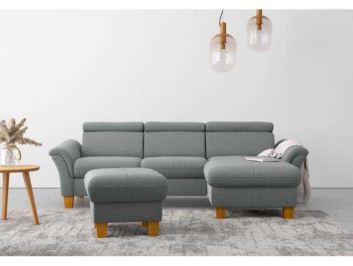 Ecksofa HOME AFFAIRE Lindgren L-Form , grau, B:258cm H:84cm T:169cm, 100% Polyester, Sofas, wahlweise mit Bett mit klappbaren Rollen, Kasten und Kopfverstellung von Home-affaire
