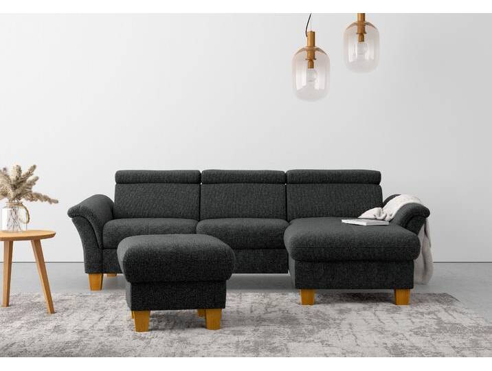 Ecksofa HOME AFFAIRE Lindgren L-Form , grau (anthrazit), B:258cm H:84cm T:169cm, 100% Polyester, Sofas, wahlweise mit Bett mit klappbaren Rollen, Kasten und Kopfverstellung von Home-affaire