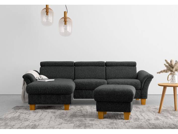 Ecksofa HOME AFFAIRE Lindgren L-Form , grau (anthrazit), B:258cm H:84cm T:169cm, 100% Polyester, Sofas, wahlweise mit Bett mit klappbaren Rollen, Kasten und Kopfverstellung von Home-affaire