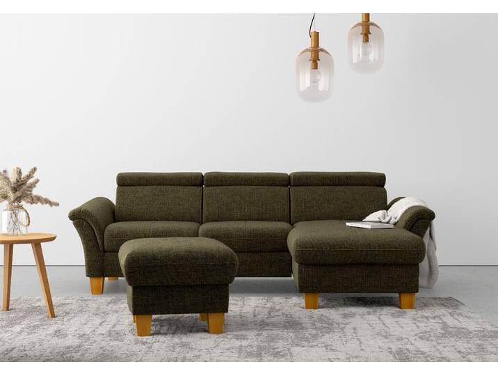 Ecksofa HOME AFFAIRE Lindgren L-Form , grün (khaki), B:258cm H:84cm T:169cm, 100% Polyester, Sofas, wahlweise mit Bett mit klappbaren Rollen, Kasten und Kopfverstellung von Home-affaire