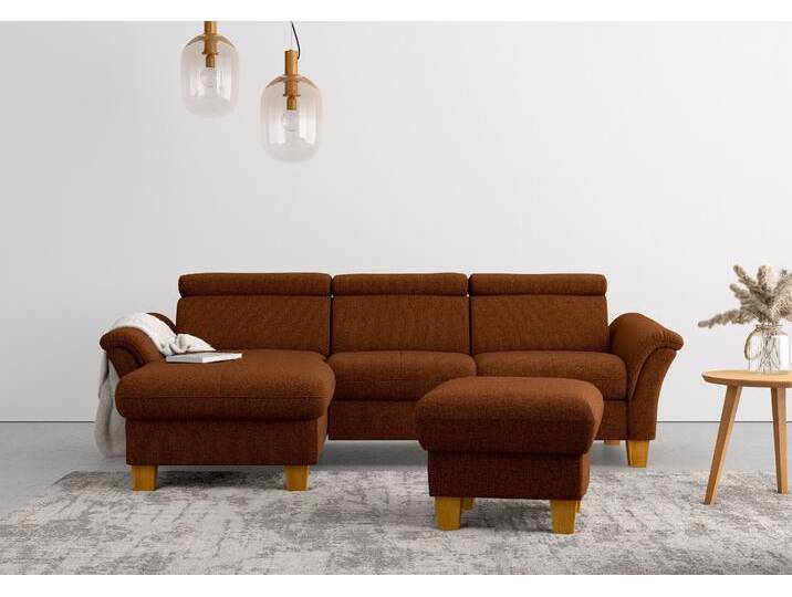 Ecksofa HOME AFFAIRE Lindgren L-Form , rosa (kupfer), B:258cm H:84cm T:169cm, 100% Polyester, Sofas, wahlweise mit Bett mit klappbaren Rollen, Kasten und Kopfverstellung von Home-affaire