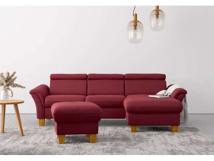 Ecksofa HOME AFFAIRE Lindgren L-Form , rot (bordeaux), B:258cm H:84cm T:169cm, 100% Polyester, Sofas, wahlweise mit Bett mit klappbaren Rollen, Kasten und Kopfverstellung von Home-affaire