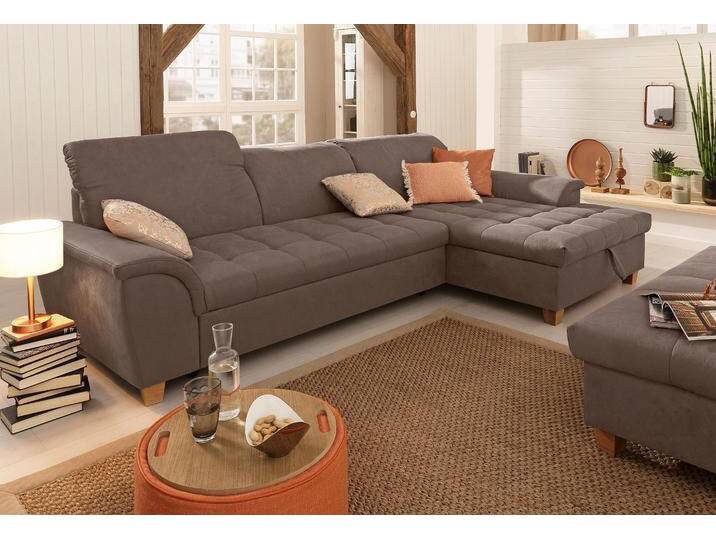 Ecksofa HOME AFFAIRE Lyla L-Form , braun (dunkelbraun), B:279cm H:81cm T:162cm, Sofas, mit Recamiere, wahlweise mit Rückenfunktion und zusätzlich mit Bett von Home-affaire