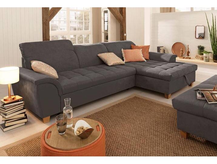 Ecksofa HOME AFFAIRE Lyla L-Form , braun (dunkelbraun), B:279cm H:81cm T:170cm, Sofas, mit Recamiere, wahlweise mit Rückenfunktion und zusätzlich mit Bett von Home-affaire