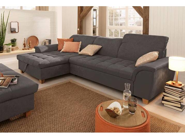 Ecksofa HOME AFFAIRE Lyla L-Form , braun (schwarzbraun), B:279cm H:81cm T:162cm, Sofas, mit Recamiere, wahlweise mit Rückenfunktion und zusätzlich mit Bett von Home-affaire