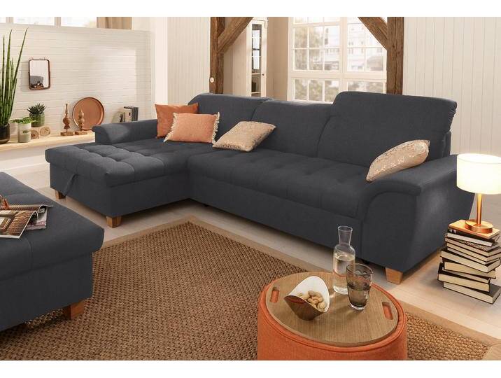 Ecksofa HOME AFFAIRE Lyla L-Form , grau (anthrazit), B:279cm H:81cm T:162cm, Sofas, mit Recamiere, wahlweise mit Rückenfunktion und zusätzlich mit Bett von Home-affaire