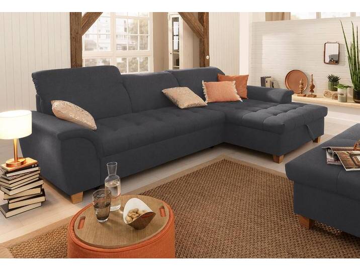 Ecksofa HOME AFFAIRE Lyla L-Form , grau (anthrazit), B:279cm H:81cm T:170cm, Sofas, mit Recamiere, wahlweise mit Rückenfunktion und zusätzlich mit Bett von Home-affaire
