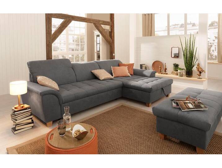Ecksofa HOME AFFAIRE Lyla L-Form , grau (dunkelgrau)), B:279cm H:81cm T:162cm, Sofas, mit Recamiere, wahlweise mit Rückenfunktion und zusätzlich mit Bett von Home-affaire