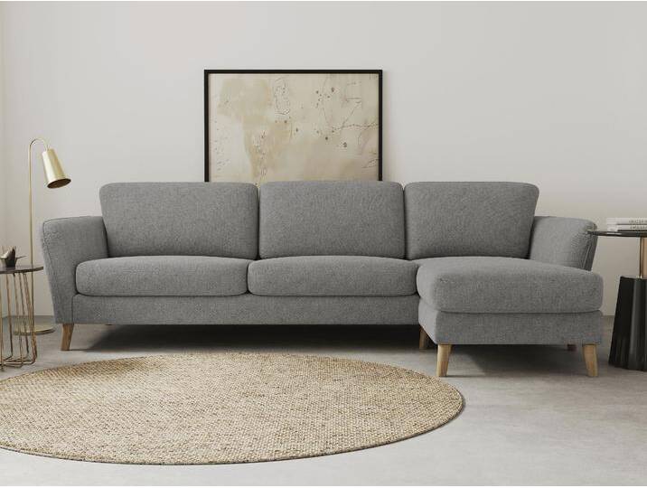 Ecksofa HOME AFFAIRE MARSEILLE (279/152cm),L-Form, Rec. rechts/links, verschiedene Bezüge , grau, B:279cm H:88cm T:152cm, Struktur fein (58% Polyester, 22% Polypropylen), Filzoptik (100% Polyester), Webstoff (100% Polyester), Sofas, Massivholzbeine Eiche, Landhausstil, Wellenunterfederung von Home-affaire