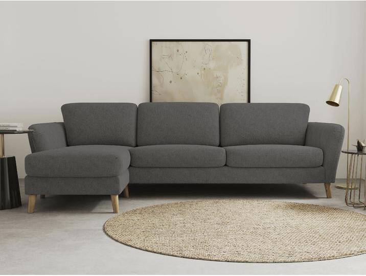 Ecksofa HOME AFFAIRE MARSEILLE (279/152cm),L-Form, Rec. rechts/links, verschiedene Bezüge , grau (dunkelgrau), B:279cm H:88cm T:152cm, Struktur fein (58% Polyester, 22% Polypropylen), Filzoptik (100% Polyester), Webstoff (100% Polyester), Sofas, Massivholzbeine Eiche, Landhausstil, Wellenunterfederung von Home-affaire