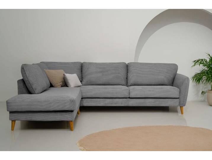 Ecksofa HOME AFFAIRE MARSEILLE 278/202 cm, L-Form, Ottom. rechts/links, verschiedene Bezüge , grau (dunkelgrau), B:278cm H:88cm T:202cm, 100% Polyester, Sofas, Massivholzbeine Eiche, Landhausstil, Wellenunterfederung von Home-affaire