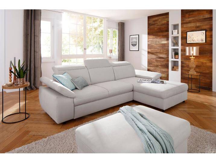 Ecksofa HOME AFFAIRE Mauritius L-Form , silber, B:287cm T:178cm, Struktur fein (100% Polyester), Luxus-Microfaser Lederoptik (100% Polyester), Soft clean (98% Polyester, 2% Polyamid), Sofas, mit Kopfteil- und Armlehnverstellung, mit Bettfunktion und Bettkasten von Home-affaire
