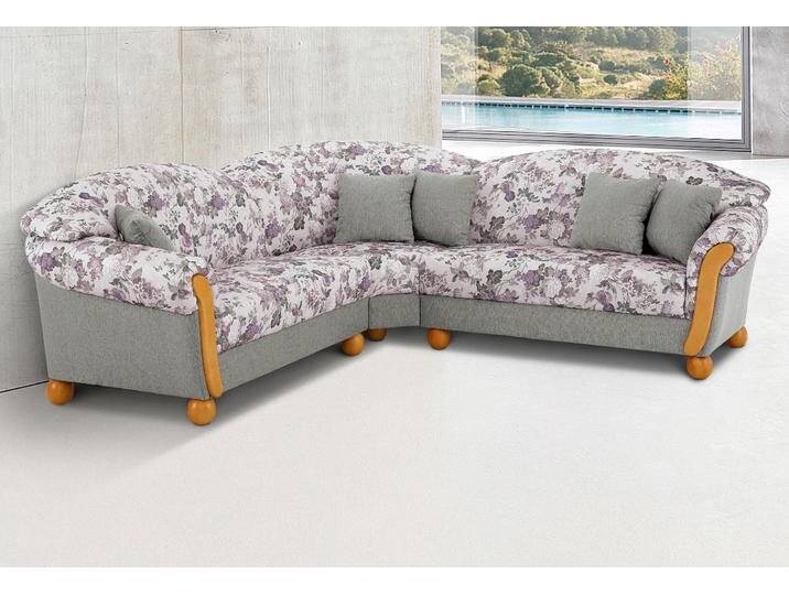 Ecksofa HOME AFFAIRE Milano, bequem mit Federkern, B/T/H 233/233/83cm, Landhausstil, L-Form , lila (hellgrau, flieder geblümt), B:233cm H:83cm T:233cm, Sofas, gleichschenklig von Home-affaire