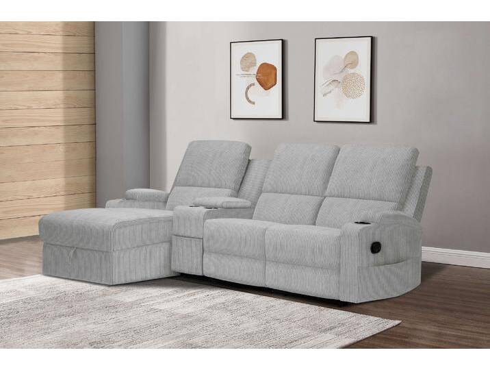 Ecksofa HOME AFFAIRE NAPORI Multimediasofa, 3er Kinosessel XXL, L-Form, Cord , grau, B:240cm H:105cm T:155cm, Sofas, Kinosofa mit Relaxfunktion, Getränkehalter, Staufach und Staukasten von Home-affaire