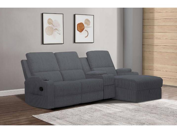 Ecksofa HOME AFFAIRE NAPORI Multimediasofa, 3er Kinosessel XXL, L-Form, Cord , grau (anthrazit), B:240cm H:105cm T:155cm, Sofas, Kinosofa mit Relaxfunktion, Getränkehalter, Staufach und Staukasten von Home-affaire