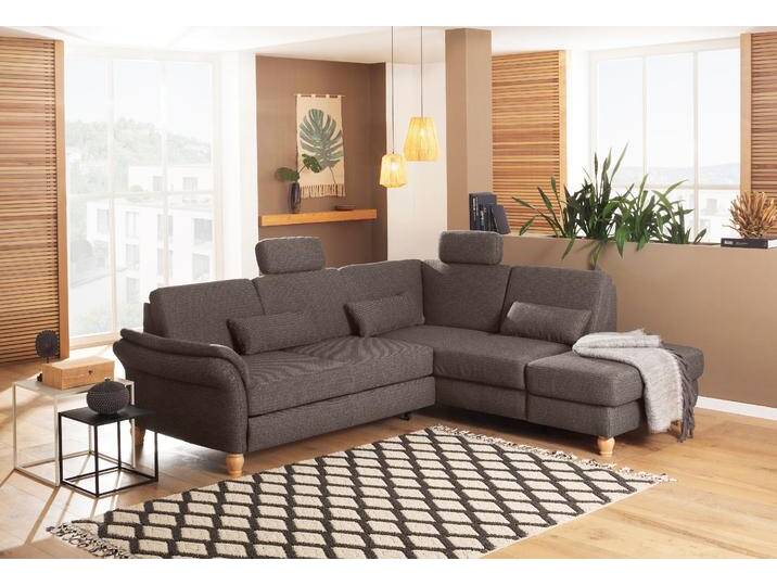 Ecksofa HOME AFFAIRE Palace L-Form , braun, B:259cm H:89cm T:225cm, Struktur fein (100% Polyester), Struktur (100% Polyester), Luxus-Microfaser Lederoptik (100% Polyester), Sofas, incl. Sitztiefenverstellung, wahlweise mit Bettfunktion und Stauraum von Home-affaire