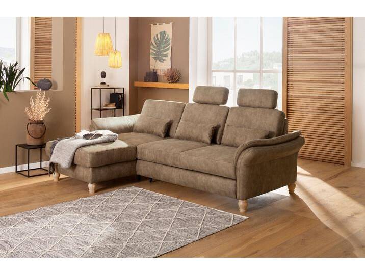 Ecksofa HOME AFFAIRE Palace L-Form , grau (taupe), B:266cm H:89cm T:164cm, Struktur fein (100% Polyester), Struktur (100% Polyester), Luxus-Microfaser Lederoptik (100% Polyester), Sofas, incl. Sitztiefenverstellung, wahlweise mit Bettfunktion und Stauraum von Home-affaire