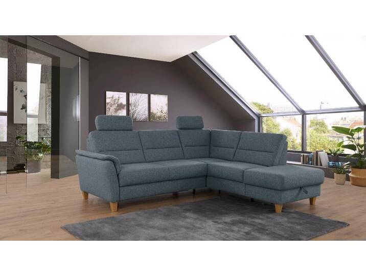 Ecksofa HOME AFFAIRE Palmera L-Form , blau (blaugrau), B:236cm H:89cm T:212cm, 100% Polyester, Struktur (100% Polyester), Luxus-Microfaser in Lederoptik (100% Polyester), Sofas, Federkern, wahlweise mit Bettfunktion und mit/ohne Stauraum von Home-affaire
