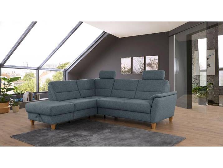 Ecksofa HOME AFFAIRE Palmera L-Form , blau (blaugrau), B:236cm H:89cm T:212cm, 100% Polyester, Struktur (100% Polyester), Luxus-Microfaser in Lederoptik (100% Polyester), Sofas, Federkern, wahlweise mit Bettfunktion und mit/ohne Stauraum von Home-affaire