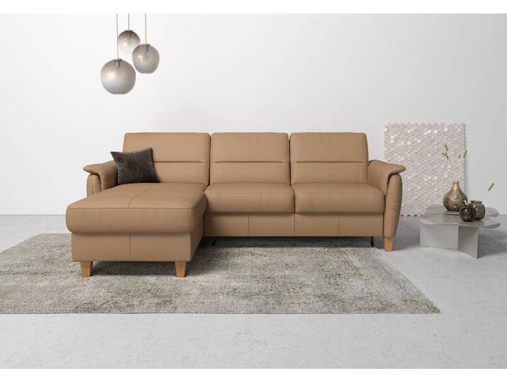 Ecksofa HOME AFFAIRE Palmera L-Form , braun (cappuccino), B:244cm H:89cm T:163cm, Luxus-Microfaser (100% Polyester), Struktur (100% Polyester), Luxus-Microfaser in Lederoptik (100% Polyester), Sofas, Federkern, wahlweise mit Bettfunktion und mit/ohne Bettkasten von Home-affaire