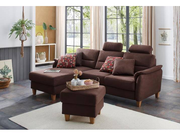 Ecksofa HOME AFFAIRE Palmera L-Form, B: 244 cm , braun (mokka), B:244cm H:89cm T:163cm, 100% Polyester;Struktur (100% Polyester);Luxus-Microfaser in Lederoptik (100% Polyester), Sofas, optional Bettfunktion & Bettkasten, Federkern von Home-affaire