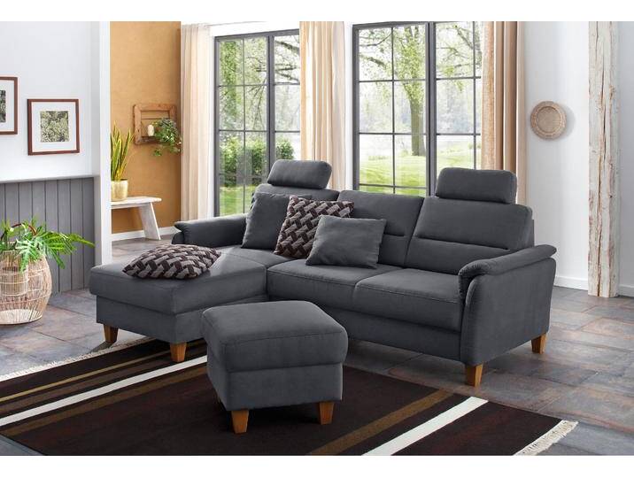 Ecksofa HOME AFFAIRE Palmera L-Form , grau, B:244cm H:89cm T:163cm, 100% Polyester, Struktur (100% Polyester), Luxus-Microfaser in Lederoptik (100% Polyester), Sofas, Federkern, wahlweise mit Bettfunktion und mit/ohne Bettkasten von Home-affaire