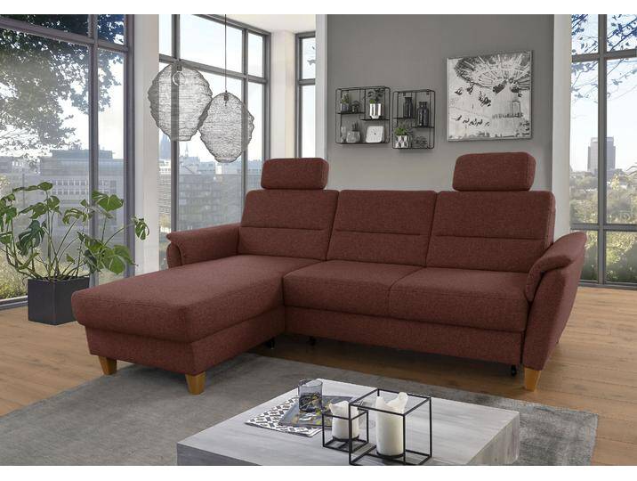 Ecksofa HOME AFFAIRE Palmera L-Form , rosa (kupfer), B:244cm H:89cm T:163cm, 100% Polyester, Struktur (100% Polyester), Luxus-Microfaser in Lederoptik (100% Polyester), Sofas, Federkern, wahlweise mit Bettfunktion und mit/ohne Bettkasten von Home-affaire