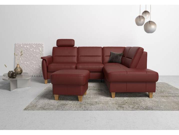 Ecksofa HOME AFFAIRE Palmera L-Form , rot (merlot), B:236cm H:89cm T:212cm, Luxus-Microfaser (100% Polyester), Struktur (100% Polyester), Luxus-Microfaser in Lederoptik (100% Polyester), Sofas, Federkern, wahlweise mit Bettfunktion und mit/ohne Stauraum von Home-affaire