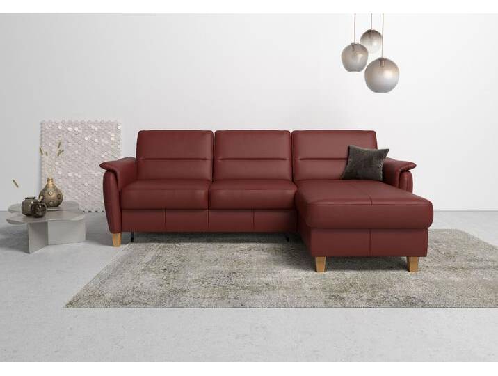 Ecksofa HOME AFFAIRE Palmera L-Form , rot (merlot), B:244cm H:89cm T:163cm, Luxus-Microfaser (100% Polyester), Struktur (100% Polyester), Luxus-Microfaser in Lederoptik (100% Polyester), Sofas, Federkern, wahlweise mit Bettfunktion und mit/ohne Bettkasten, Topseller von Home-affaire